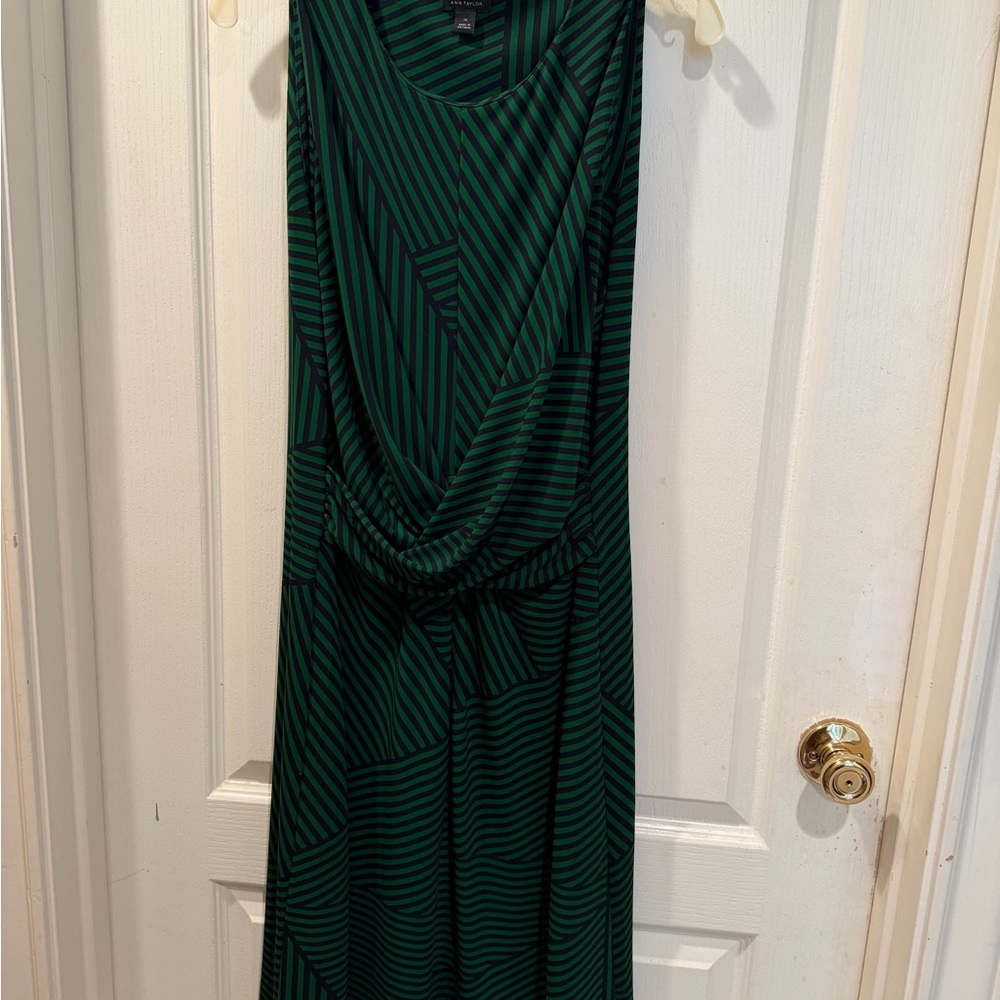 Ann Taylor Green and navy blue Striped Sleeveless Maxi Dress